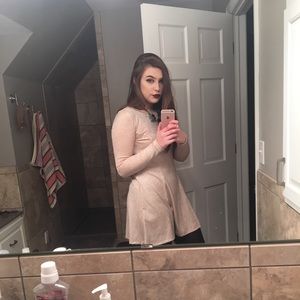 Nude Long-Sleeve Glitter Dress